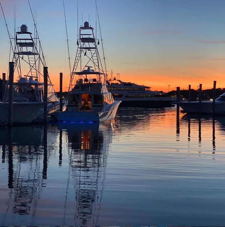 Sunset with boats at Hyannis Marina